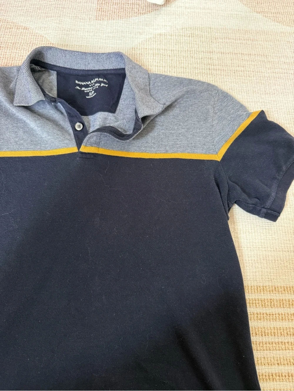 Banana Republic Men’s Navy & Gray Polo with Mustard Accent 100% Cotton Size S